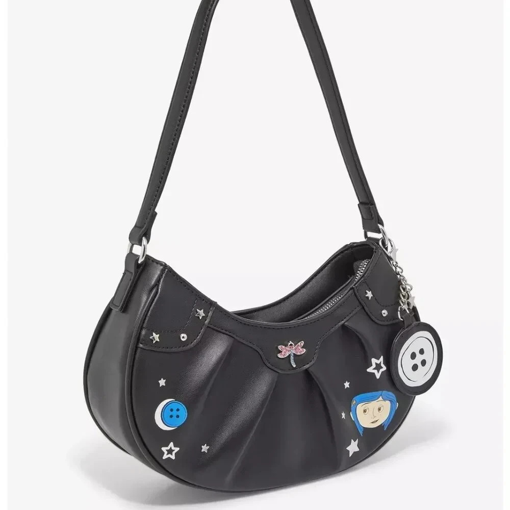Coraline Shoulder Bag Glow In The Dark Purse Handbag Zipper Closure Black Laika