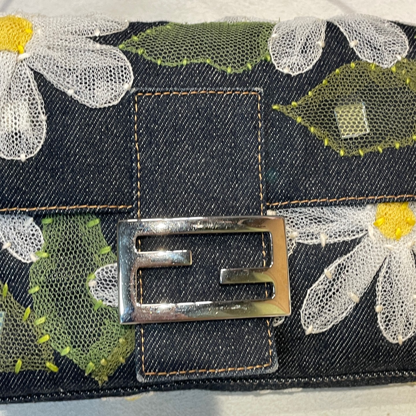 Fendi Baguette Normal Size Dark Navy Denim Underarm Shoulder Bag Duty Paid