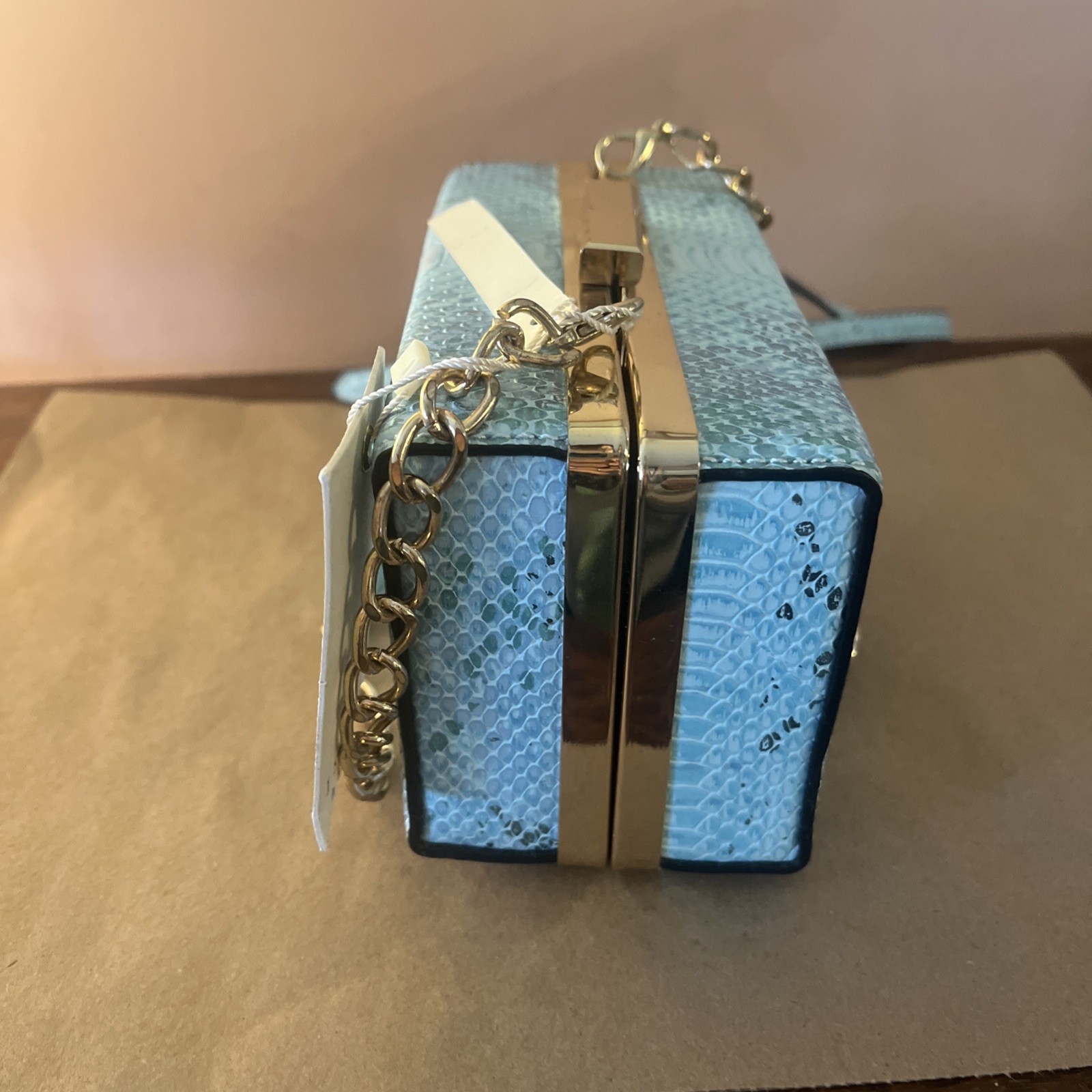 NWOT Isabelle Handbag Vegan/Lead Free Blue Snakeskin Print 7”x3.25”x4”