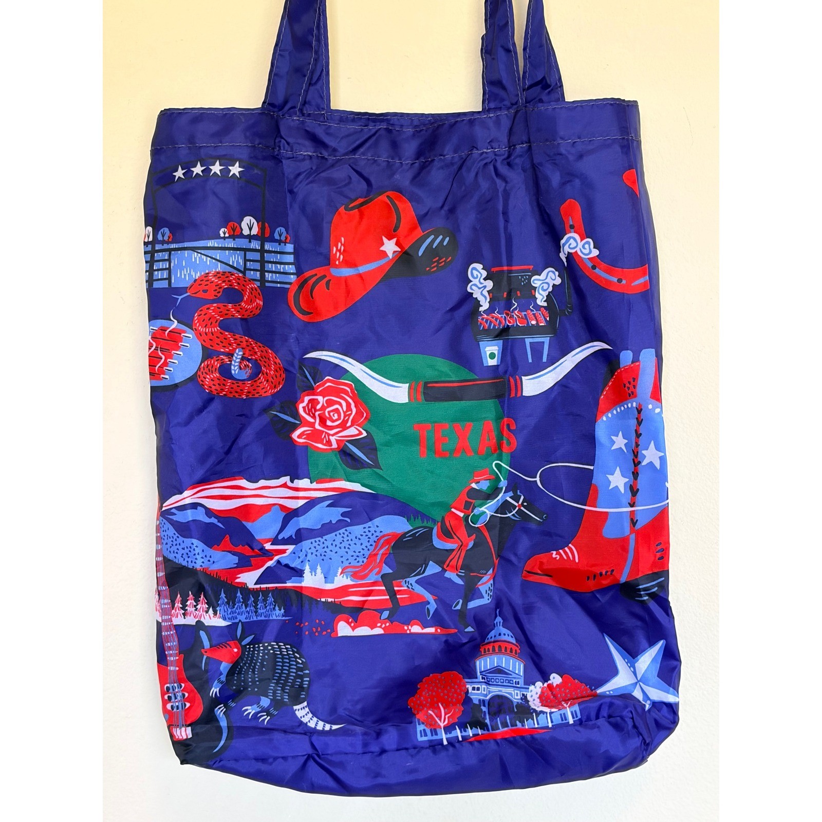 Starbucks Discovery Series TEXAS Blue Reusable Nylon Tote Bag Cowboy Graphics