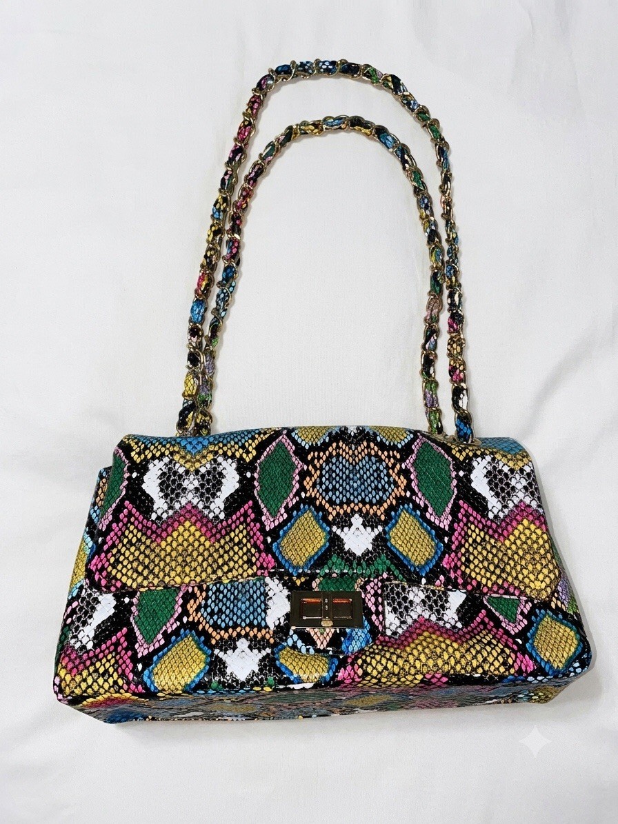 Fashion Nova/Multi- Color Snake Skin Pattern Double Chain Handbag