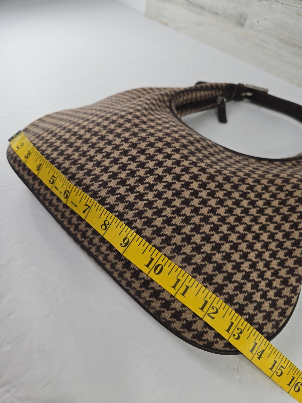 Lauren Ralph Lauren Brown Houndstooth Shoulder Bag Wool Blend Made in Korea Y2K.