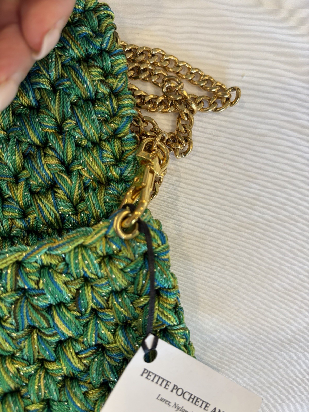 Anton Boks & Baum Paris small crocheted clutch – metallic green and gold