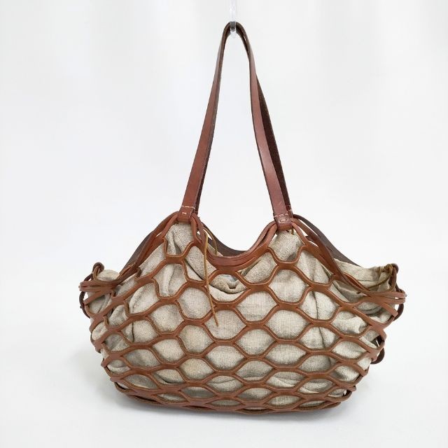 HENRY CUIR PERSIL Leather Mesh Tote Bag Brown beige 6-0104G∞