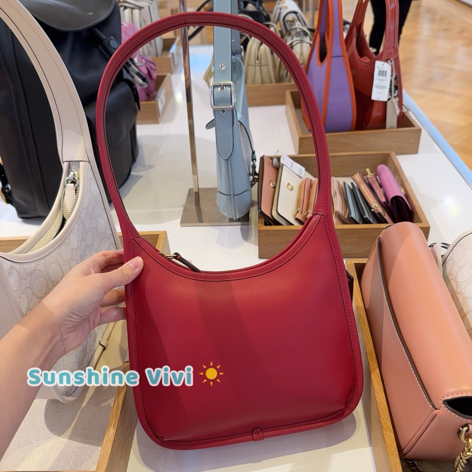 NWT Coach Curve Zip Shoulder Bag Glovetanned Leather CAF11 Brass/Ruby