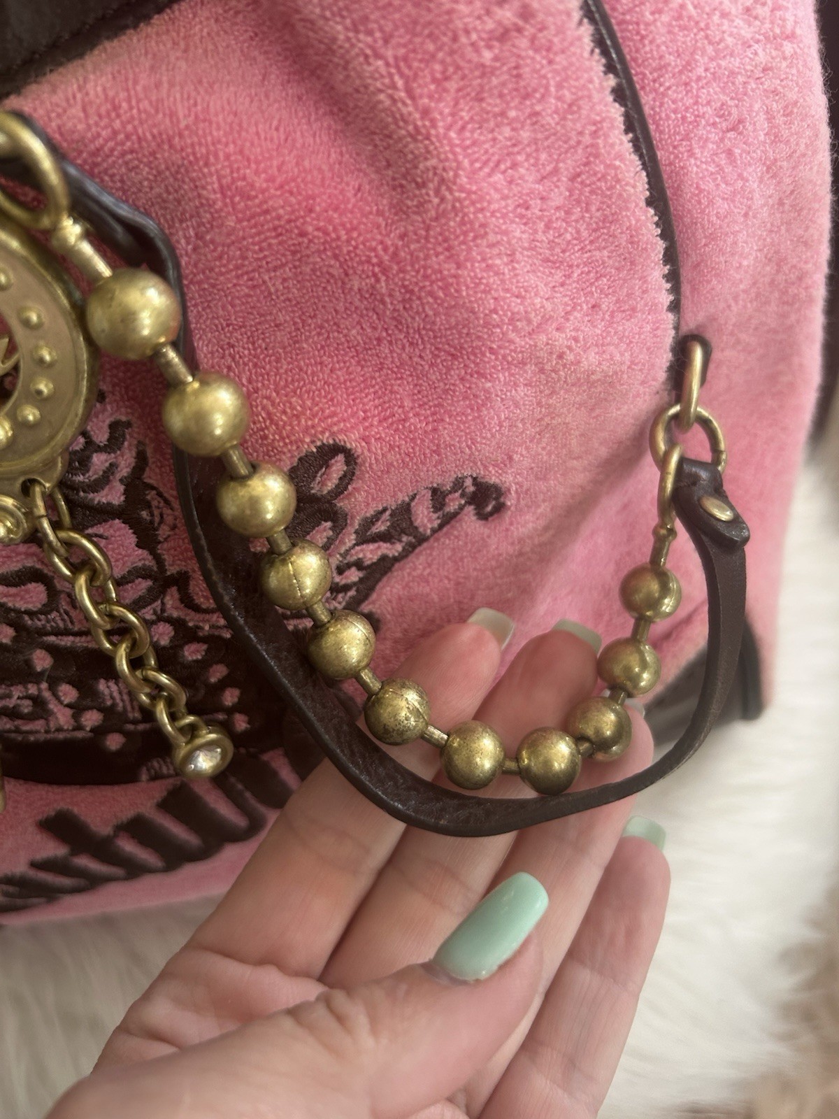 Y2K Vintage 2010 Juicy Couture Bubblegum Pink Terry Daydreamer Bag Key Charm