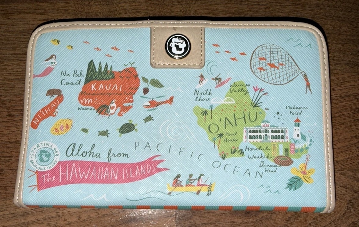 SPARTINA 449 Hawaii Map Travel Wallet Aloha Islands Sea Turtle 15 Card Slots