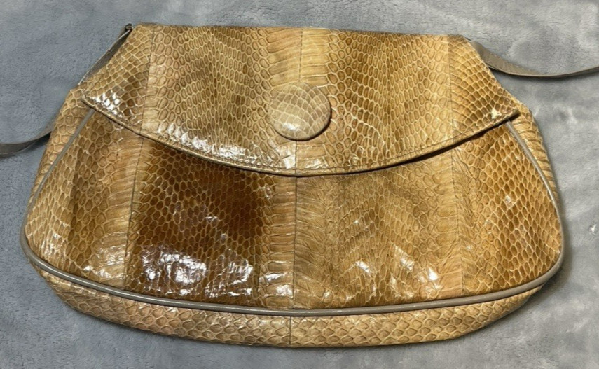 Vintage J Renee Snakeskin Clutch Shoulder Bag Removable Strap Hong Kong New Cond