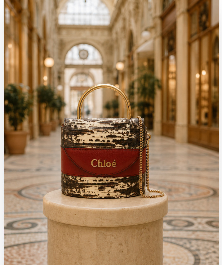 Chloé Aby Lock Small Bag Lizard-Embossed Sepia Brown 27S NWT New in Box