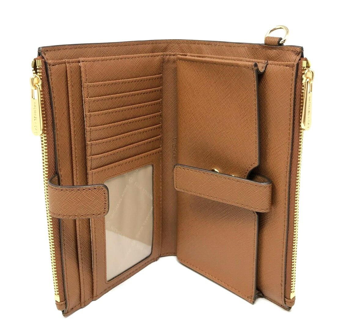 Michael Kors MK Jet Set Travel Double Zip Phone Wristlet Wallet Luggage Gold