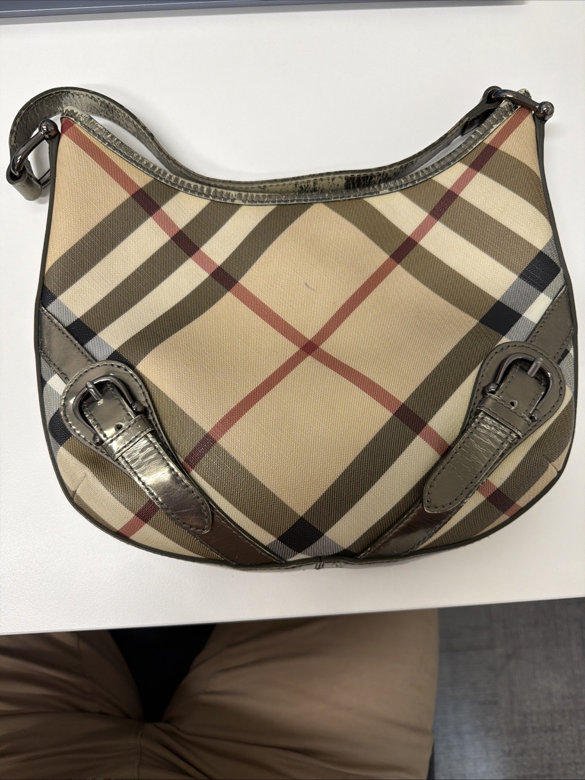Burberry Medium Nova Check Canvas & Leather Tote Shoulder Bag Authentic