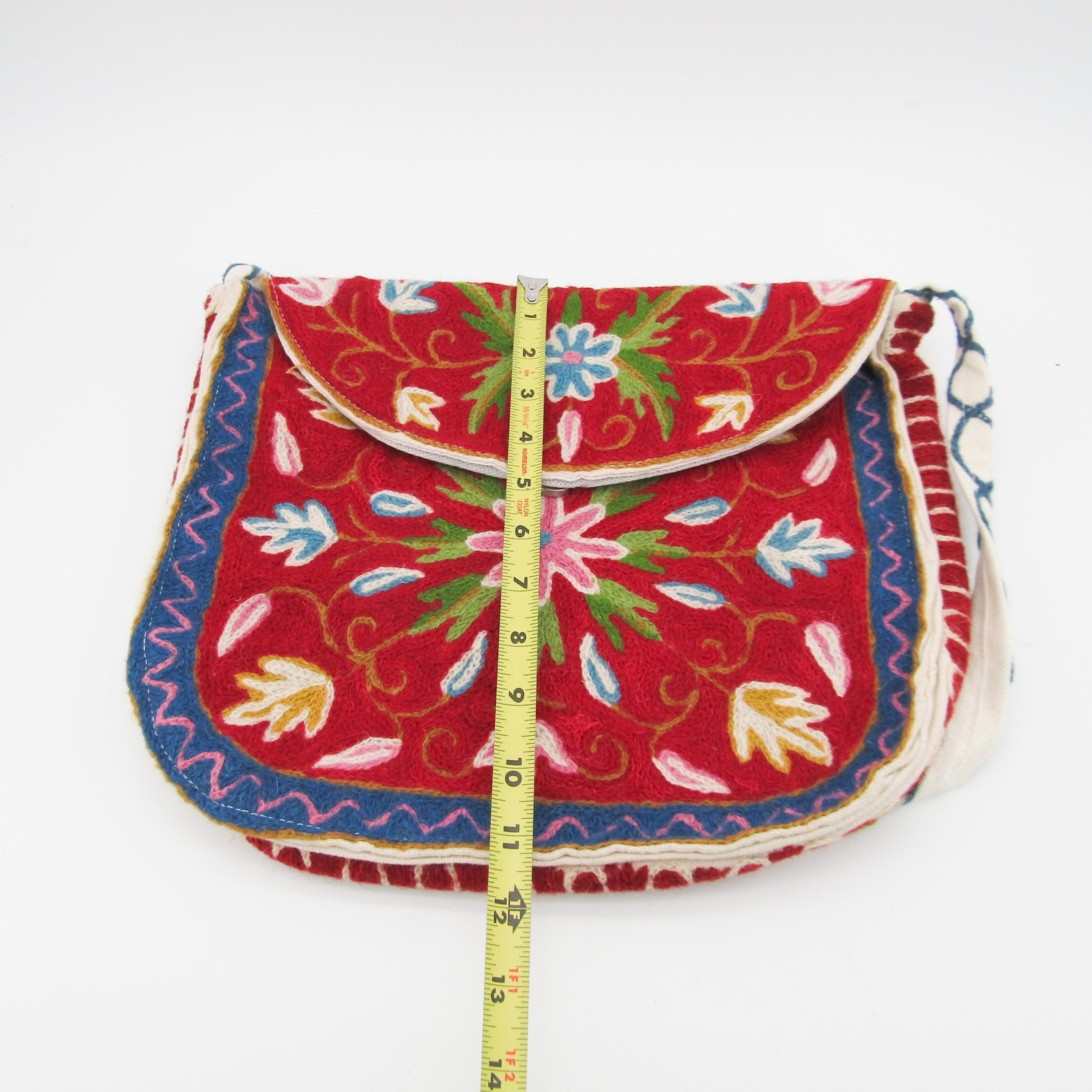 Bohemian Embroidered Red Shoulder Bag Floral Accent Adjustable Strap