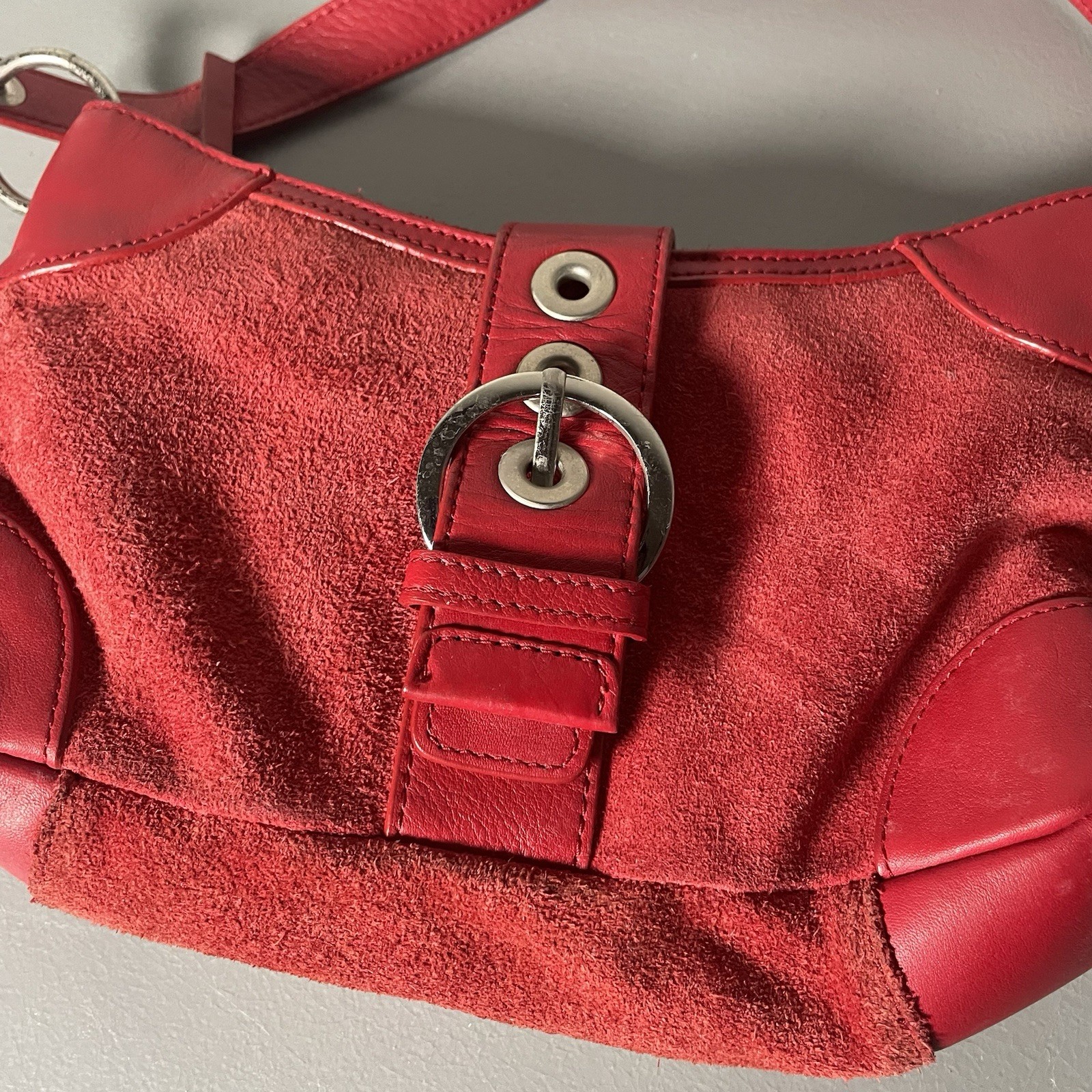 Bath And Body Works Red Suede Leather Purse Shoulder Bag