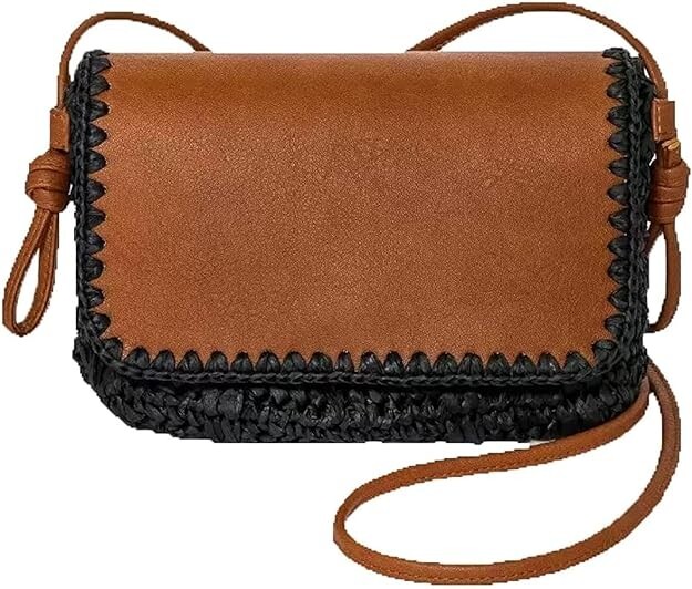 Universal Thread Straw Flap Black & Brown 8×6 Inch Crossbody Bag NWT CUTE