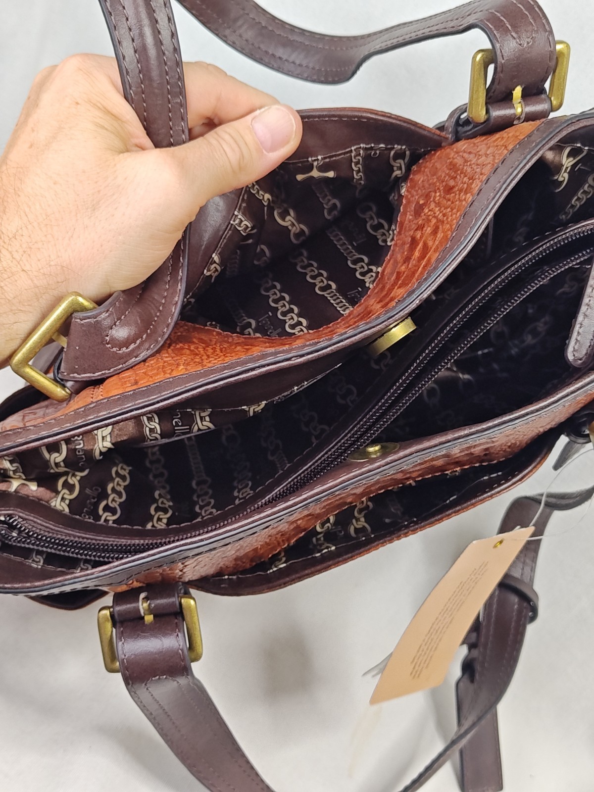 Tignanello Rust Brown Crocodile Embossed Leather Classic Beauty Dome Shopper new