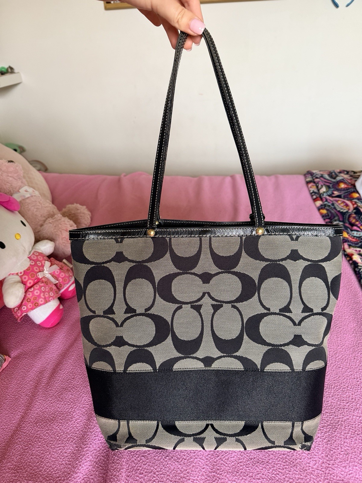 COACH SIGNATURE STRIPE BLACK & GRAY MONOGRAM JACQUARD TOTE BAG