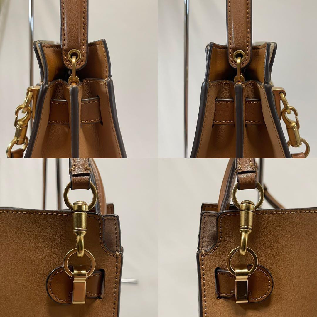 Tory Burch Lee Radziwill Petite Double Bag Camel Leather Handbag with Dust Bag