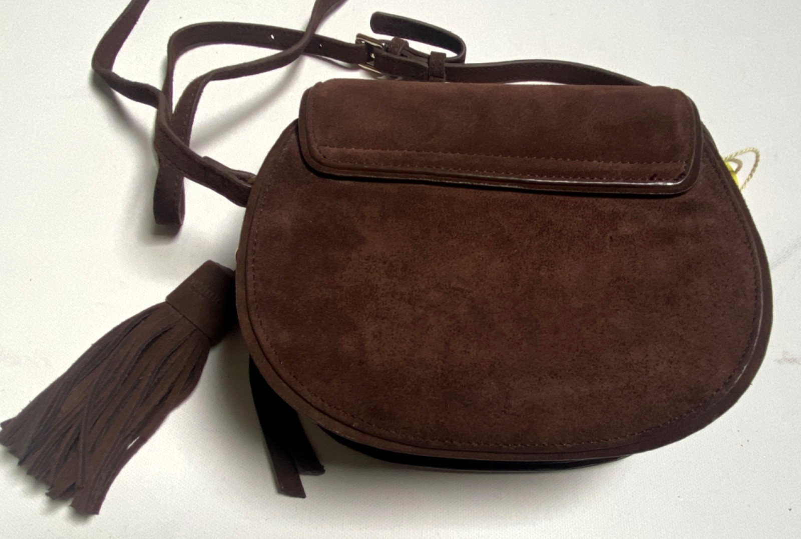 NWT Spartina 449 Suede Coffee Brown Large Tassel Saddle Crossbody Handbag