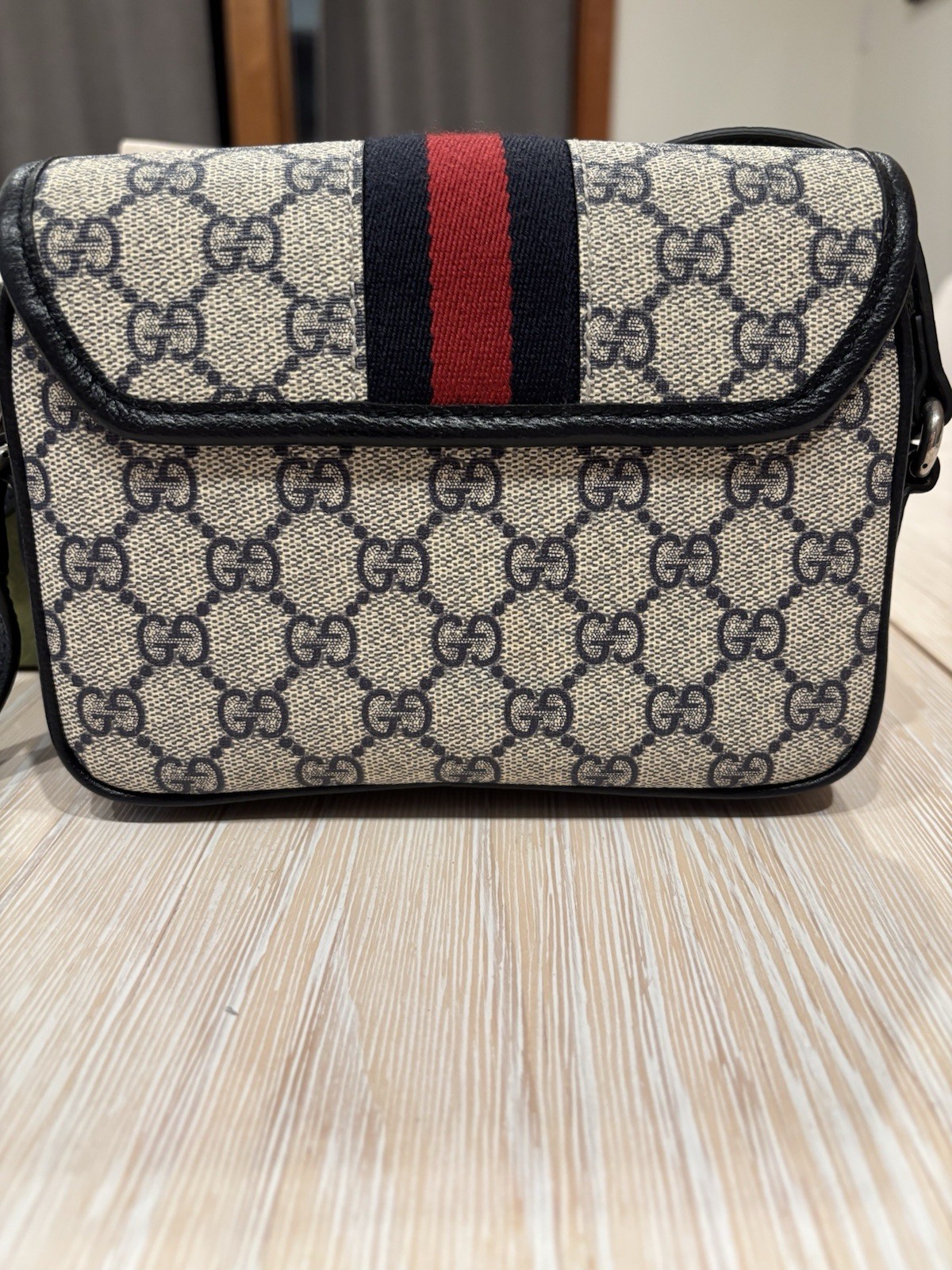 Gucci GG Pattern Web Stripe Crossbody Bag Beige/Black w/ Box Dust Bag Card