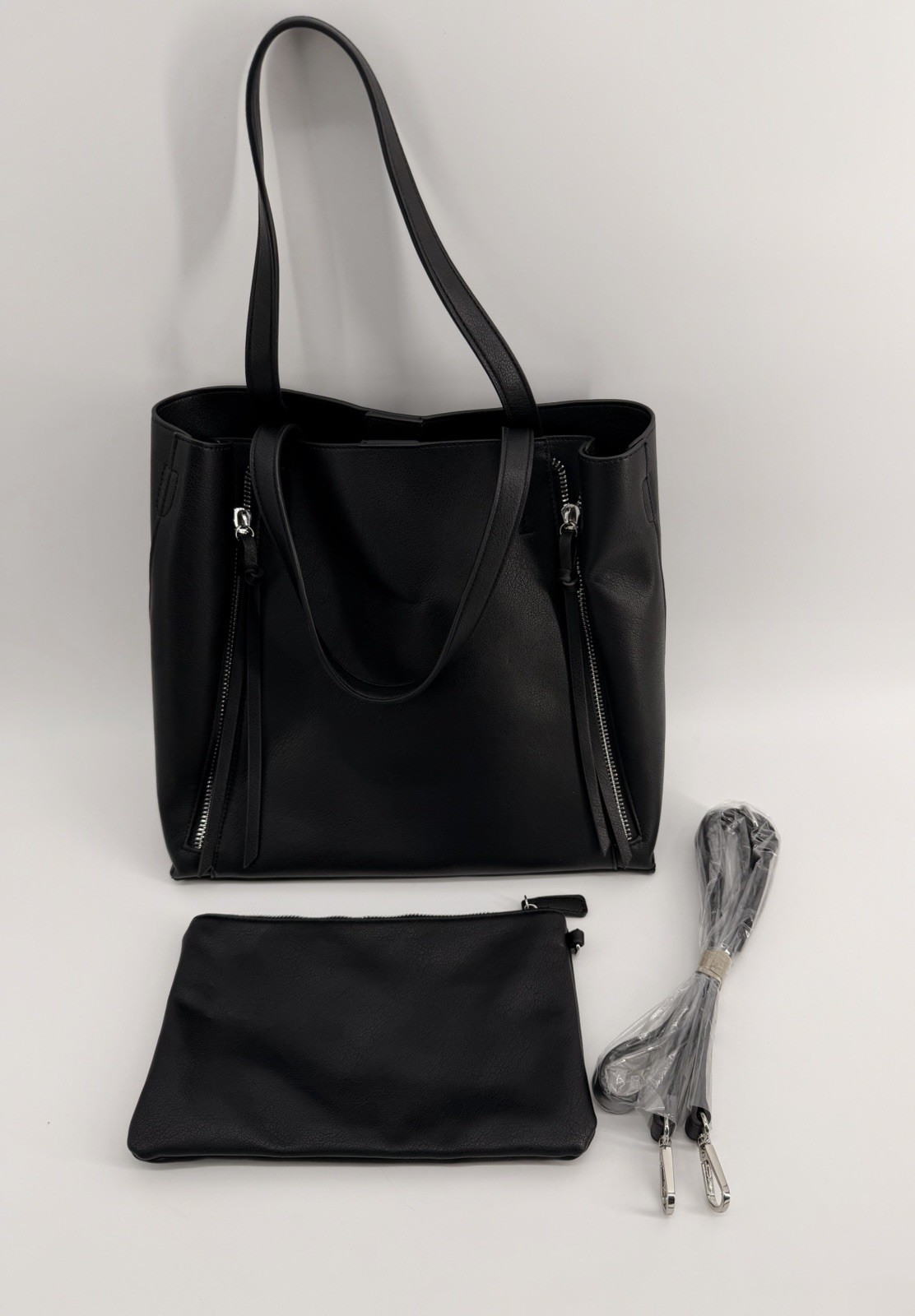 Melrose & Market Audrey Pebbled Leather Convertible Tote Bag Black