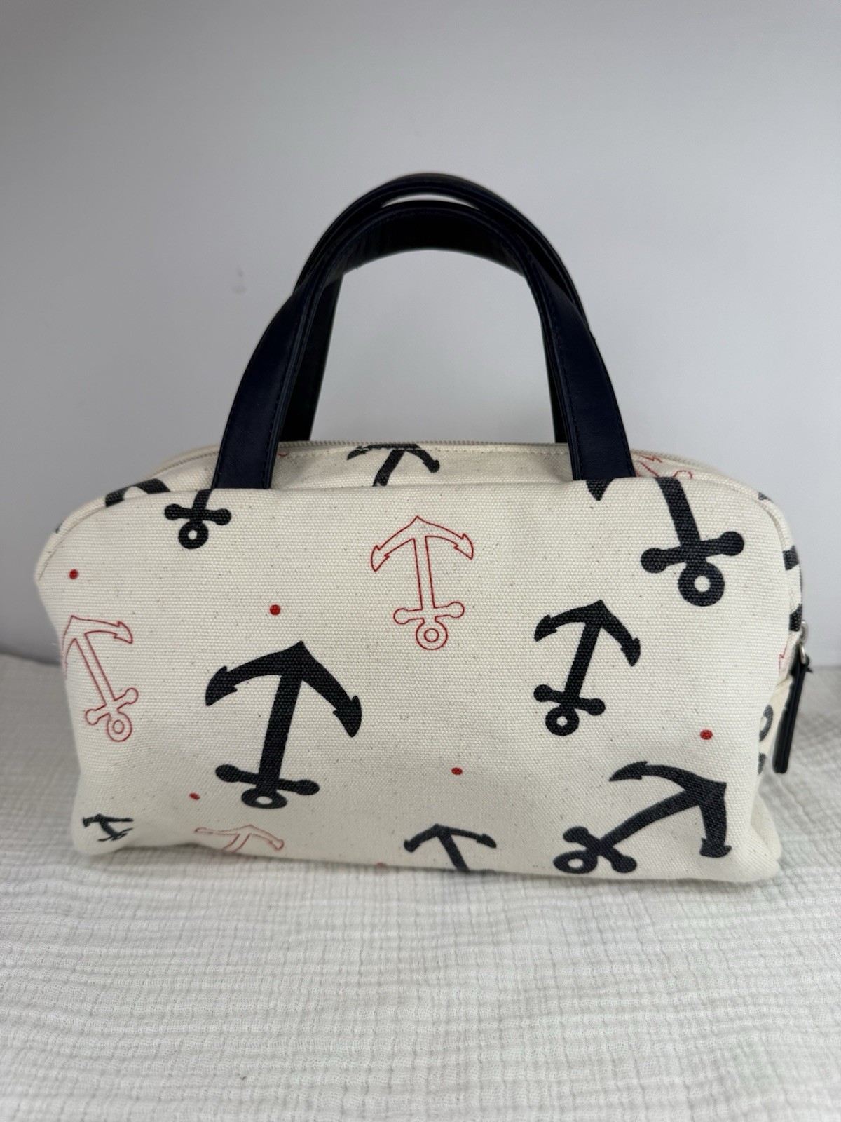 Tommy Hilfiger Nautical Maritime Print Mini Barrel Bag Canvas Duffle Purse