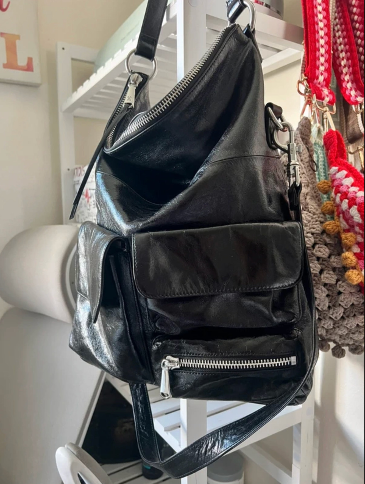 HOBO Genuine Black Leather Multi-Pocket Crossbody/Shoulder Bag NWOT