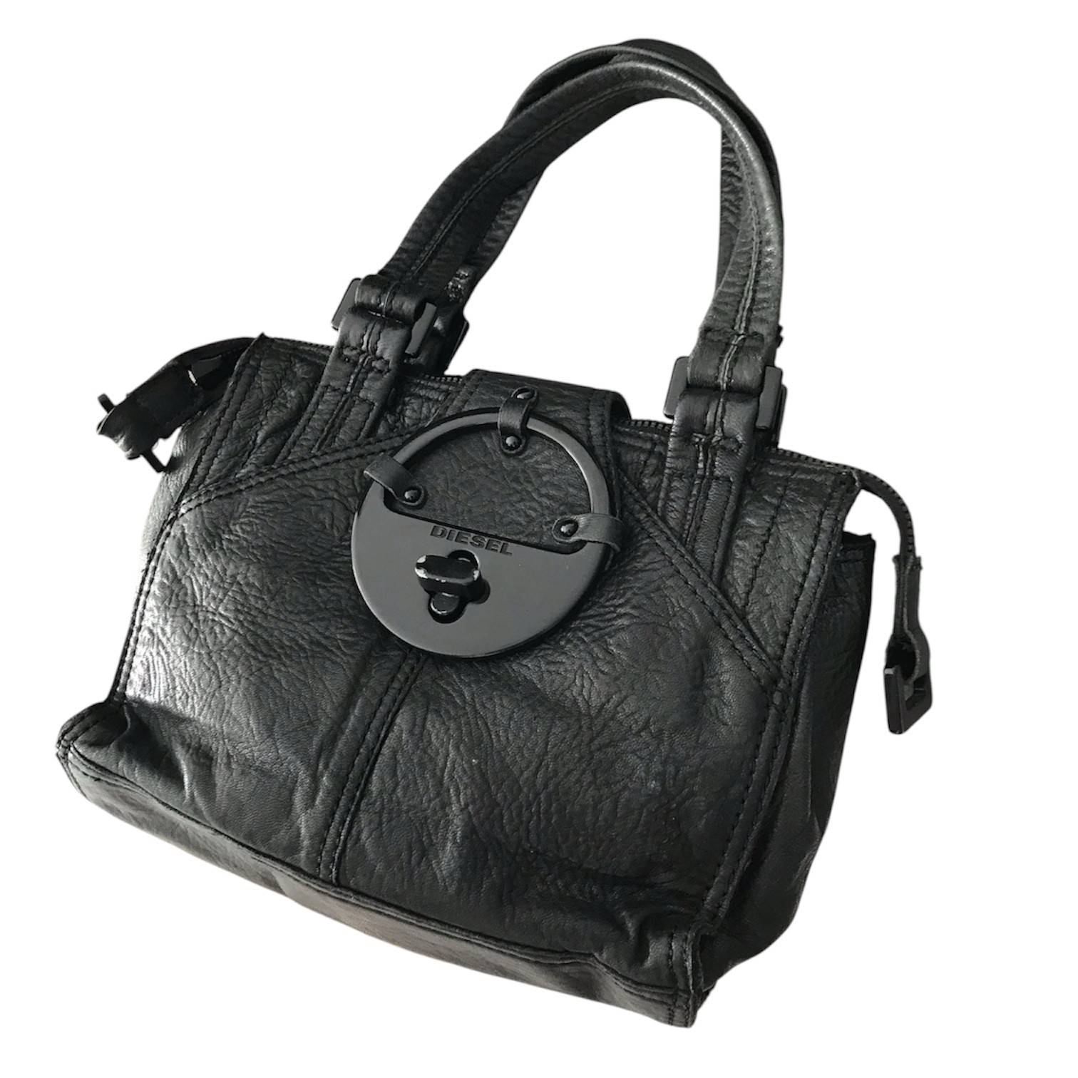 DIESEL Vintage Leather Handbag Industrial Lock Grunge Moto Biker Avant Garde Y2K