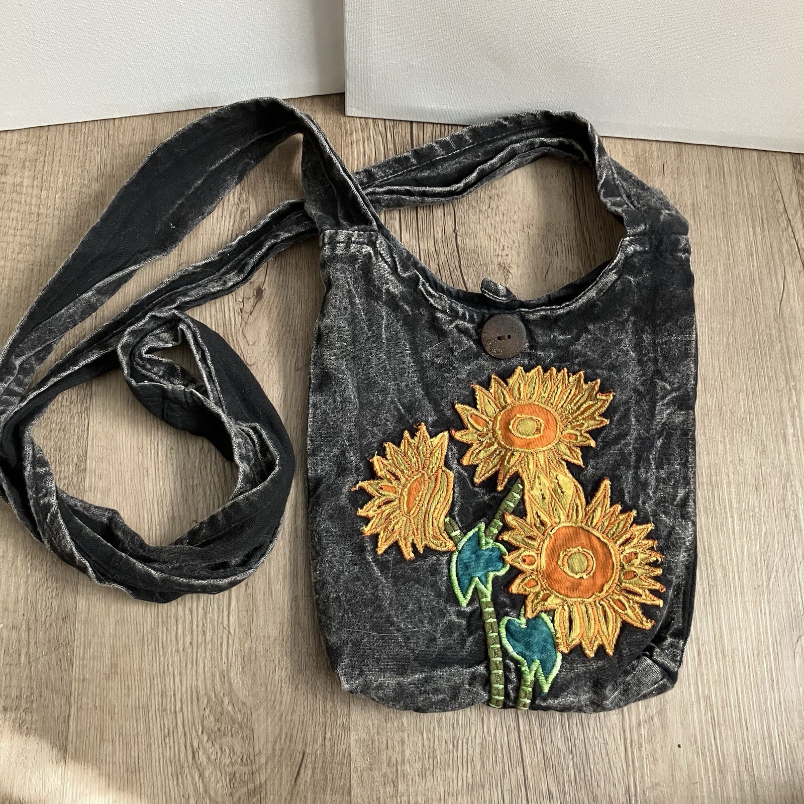 Earth Divas Handmade Patchwork Crossbody Bag Boho Hippie Purse. Sunflower