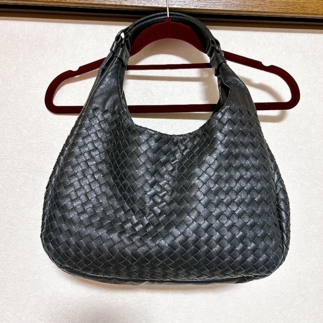 Bottega Veneta Intrecciato Leather Shoulder Bag Black Women Large 35cm 20cm 15cm