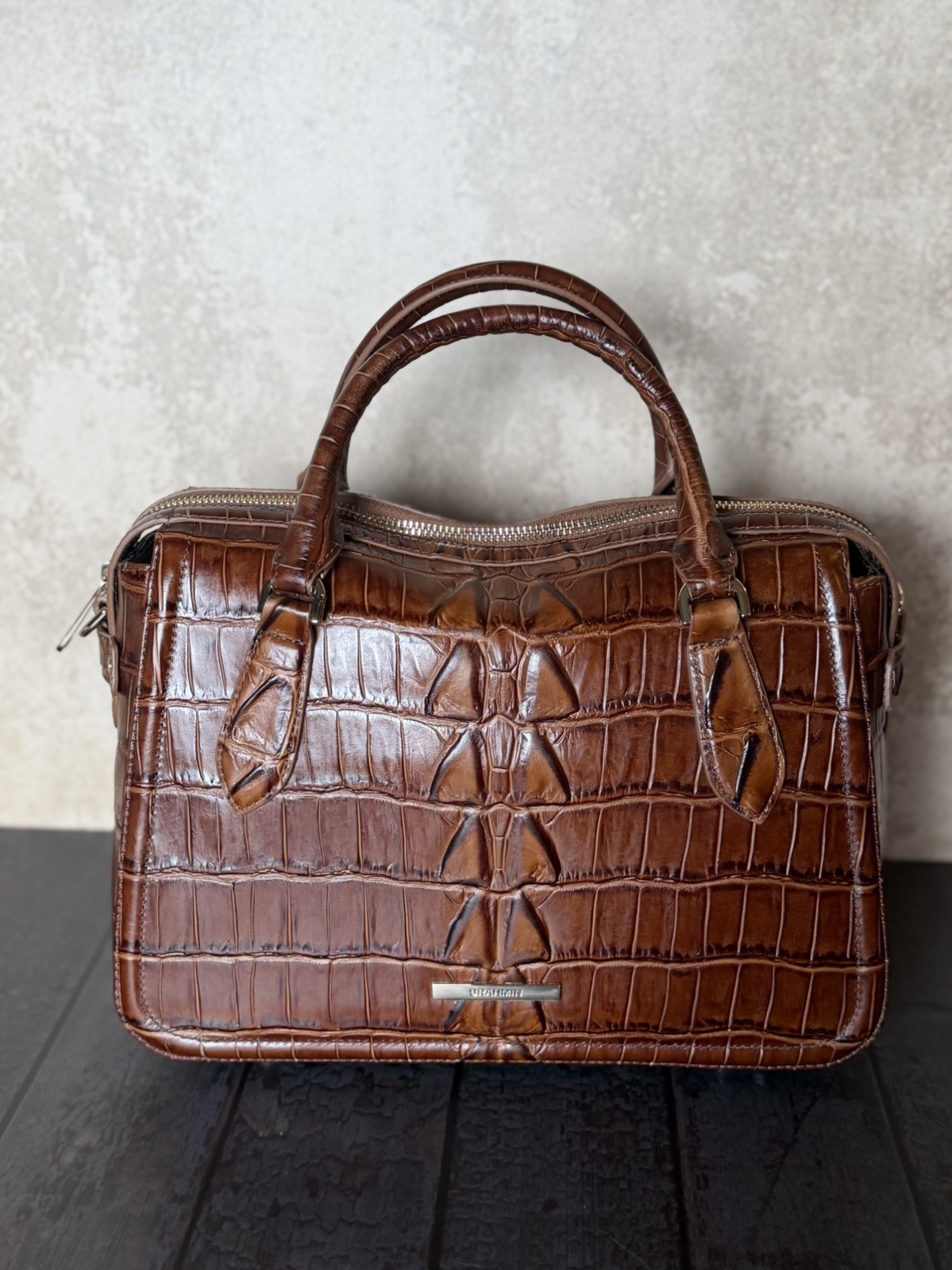 BRAHMIN Micaela Satchel Leather CHESTNUT MARANA $385