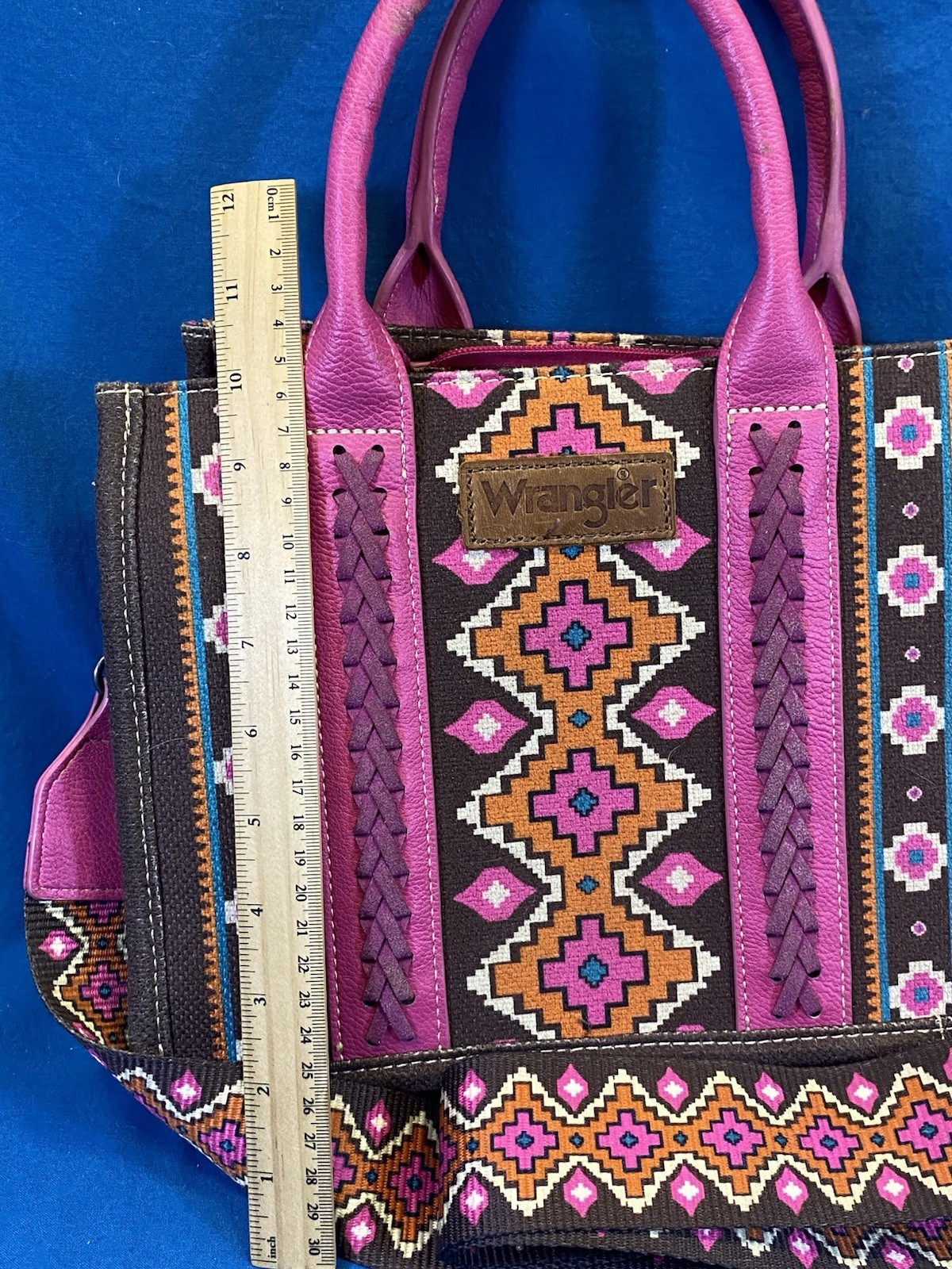 Wrangler Southwestern Aztec Print Small Canvas Tote Crossbody Bag Pink & Brown