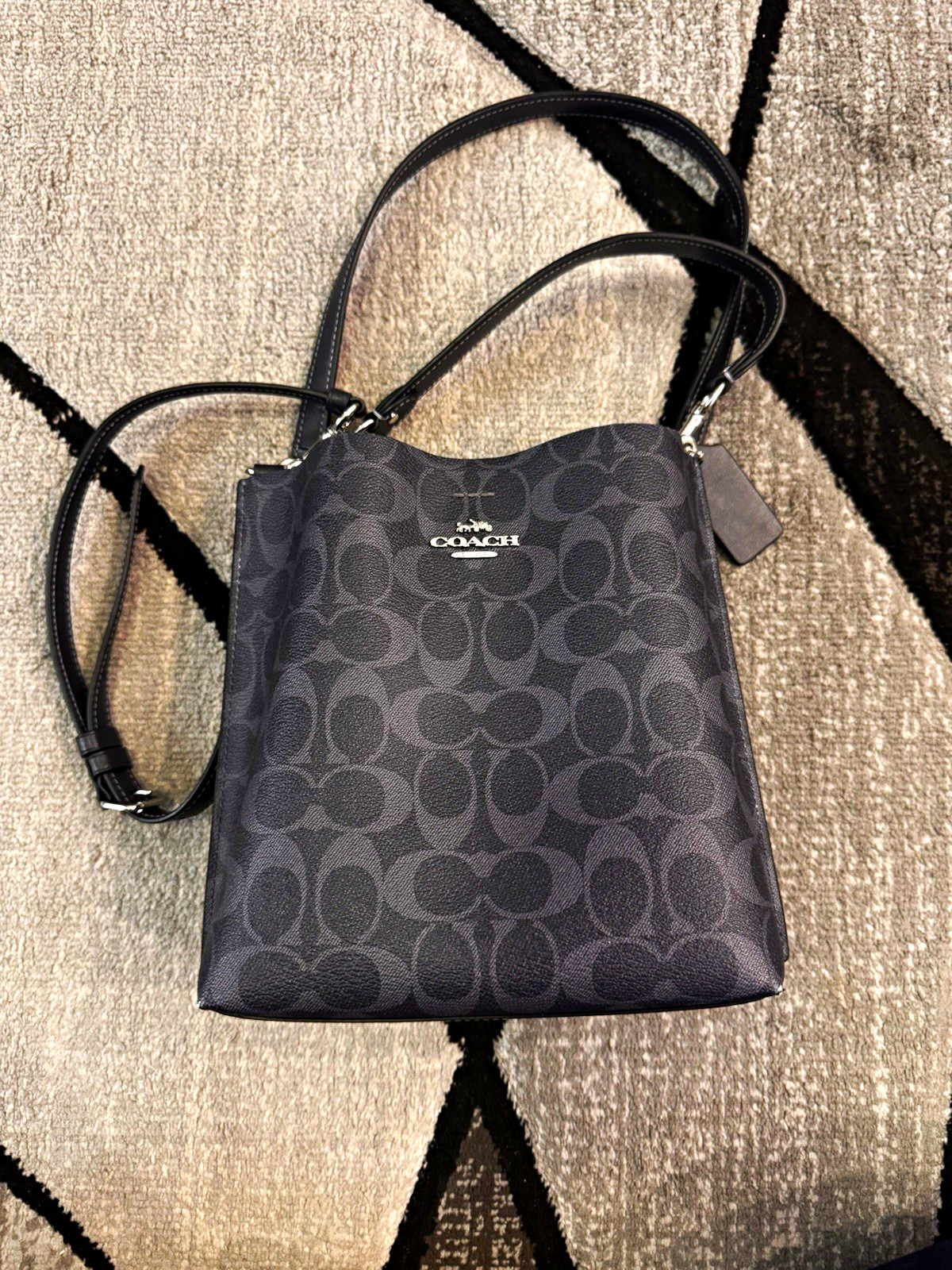 Coach Mollie Bucket Bag 22 in Charcoal / Black Signature Canvas (CA582)