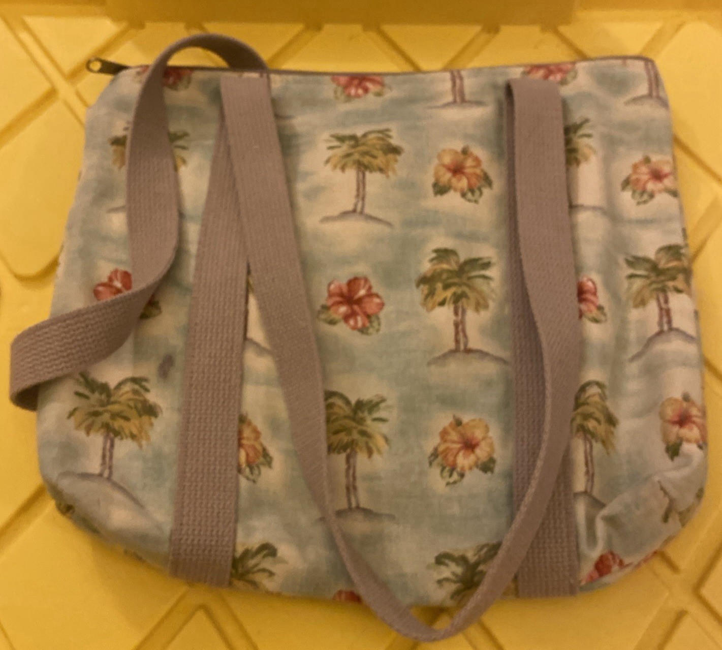 Tote Bag Purse Dee Dee Shoulder Bag Palm Tree Hibiscus On Bluish Green 11.5×13”
