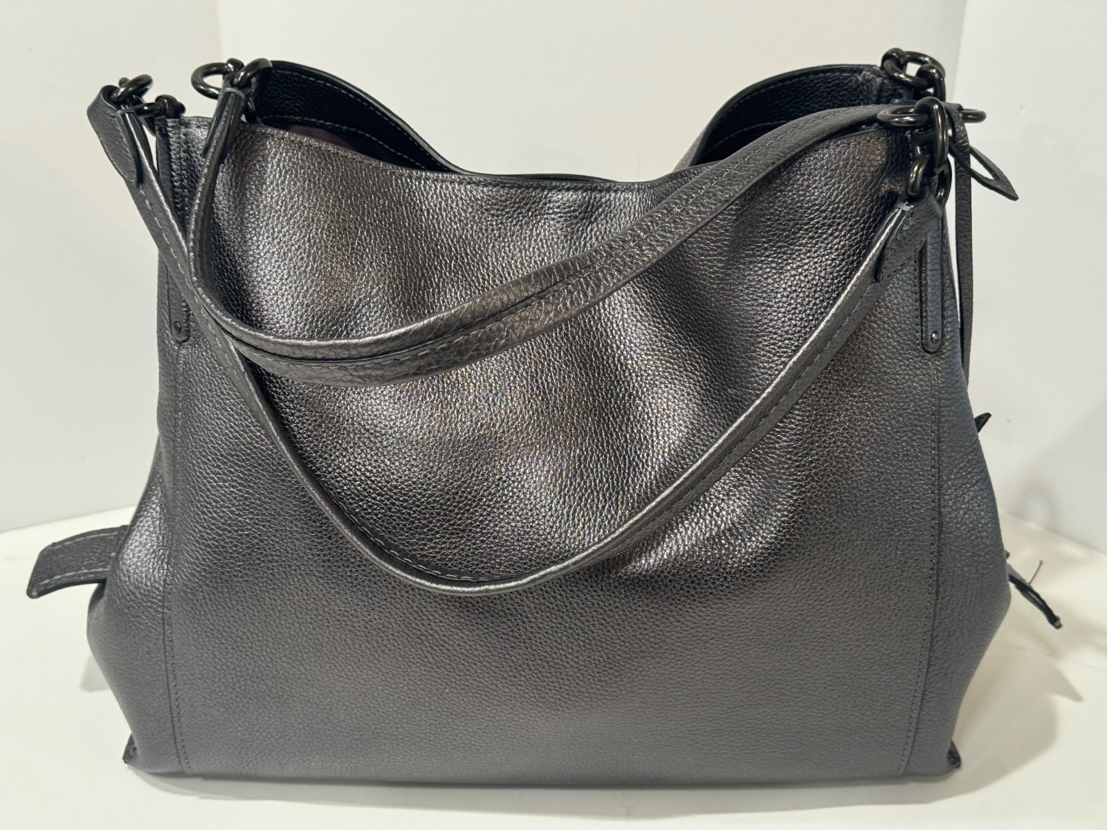 COACH DALTON 31 GUNMETAL GRPAHITE GREY POLISHED PEBBLED LEATHER SHOULDER BAG