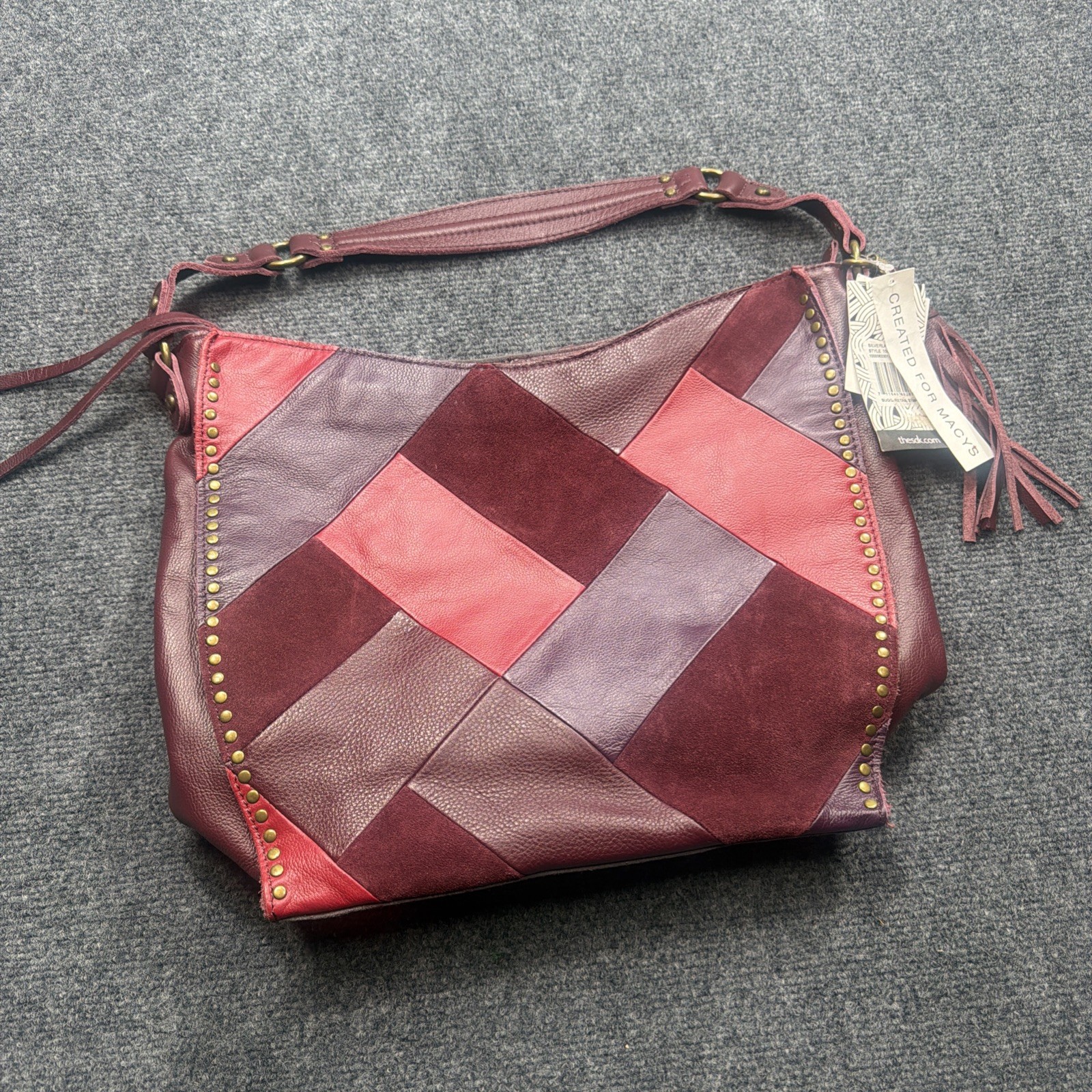 THE SAK Silverlake Patchwork Hobo Bag Shoulder Studded Tassel Colorful Cabernet