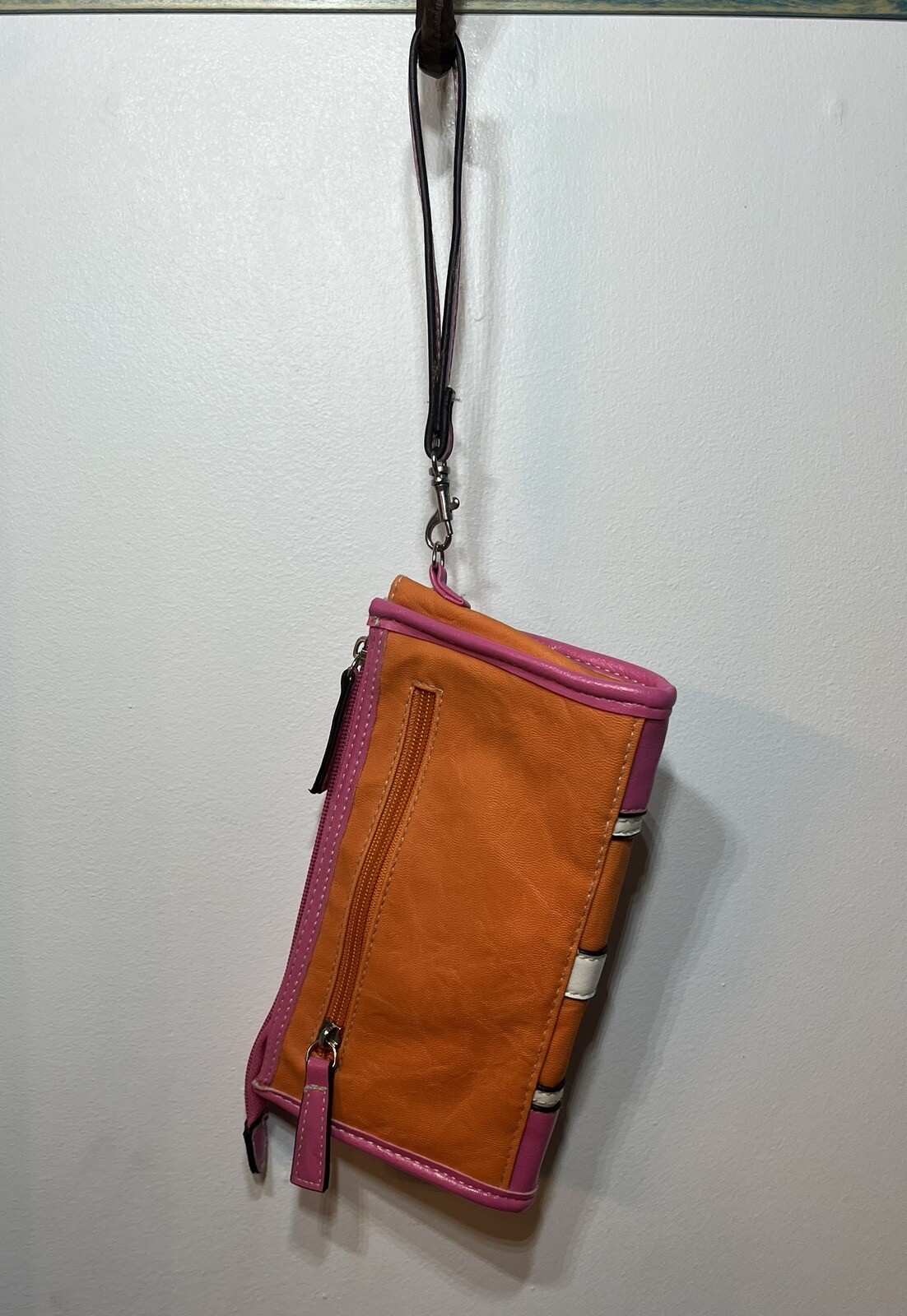 Rosetti Wristlet Pink Orange And White With Silver Hardware & Removable Charm