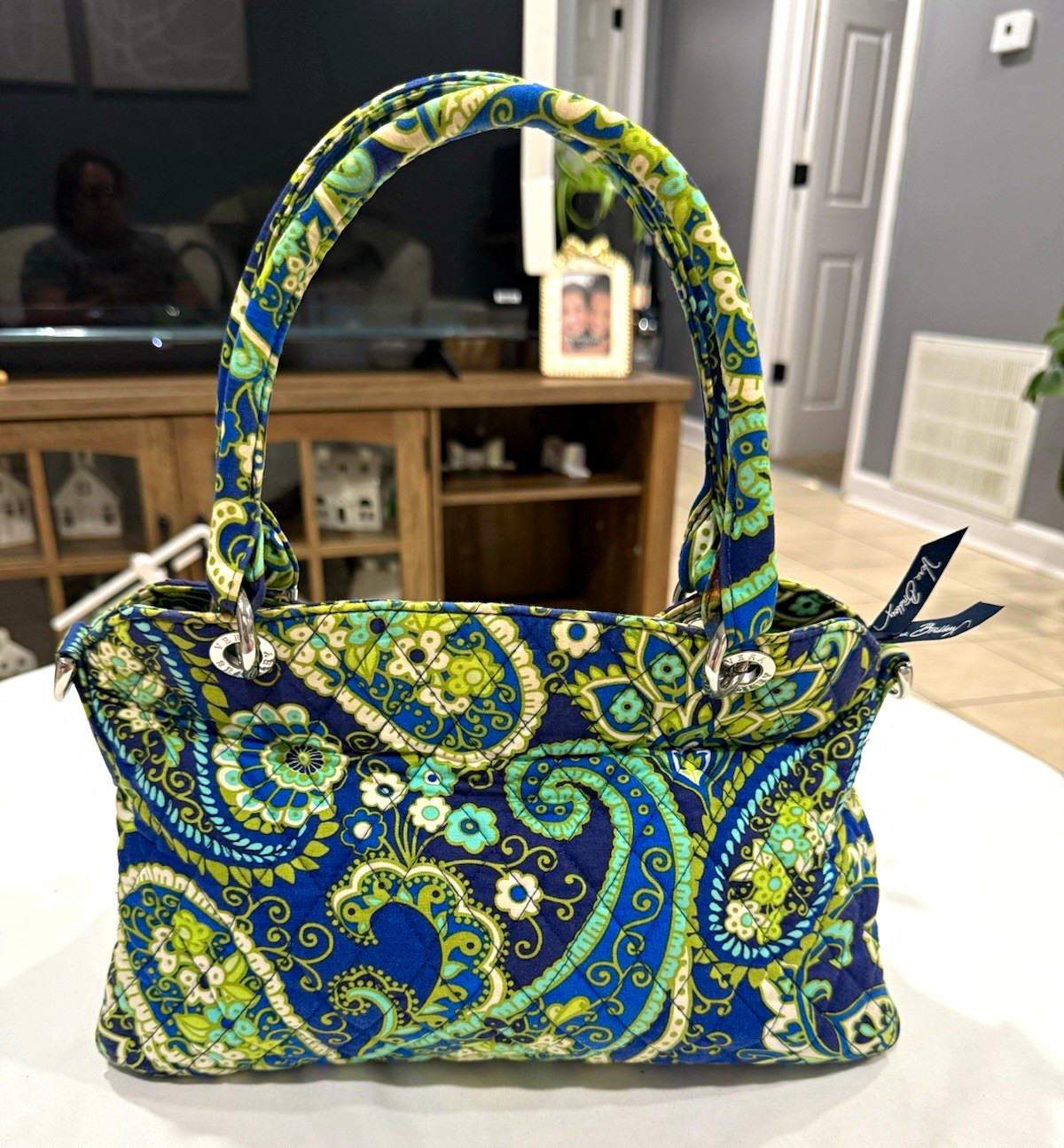 Vera Bradley Satchel Top Handle Zip Double Handles Paisley Blue/Green Silver