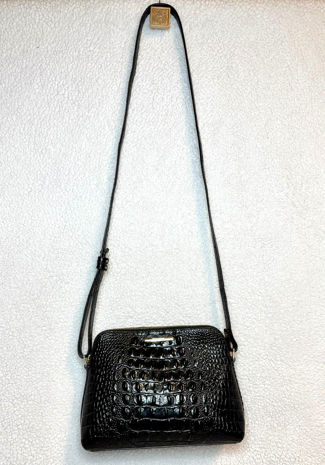 Brahmin Mini Sydney Crossbody Black Melbourne Croc Embossed Leather Bag