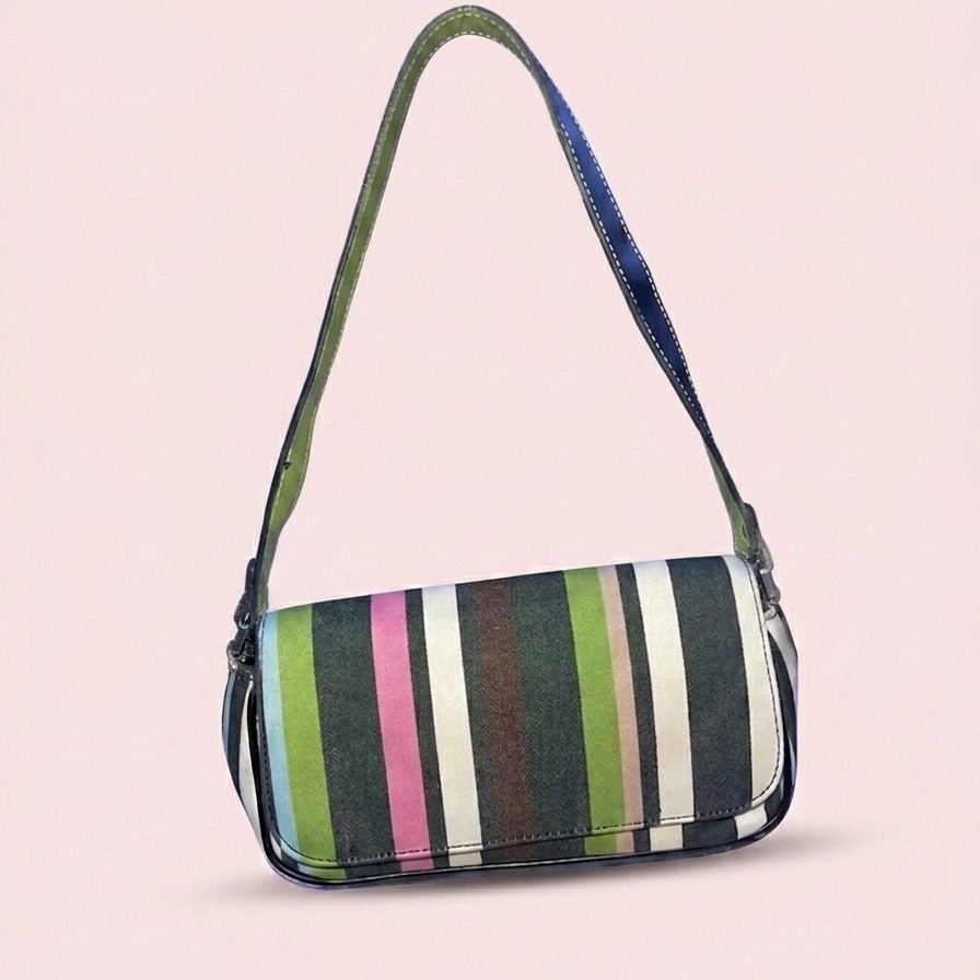 Vintage-Inspired Multi-Color Striped Small Shoulder Bag | Canvas & Leather Bag