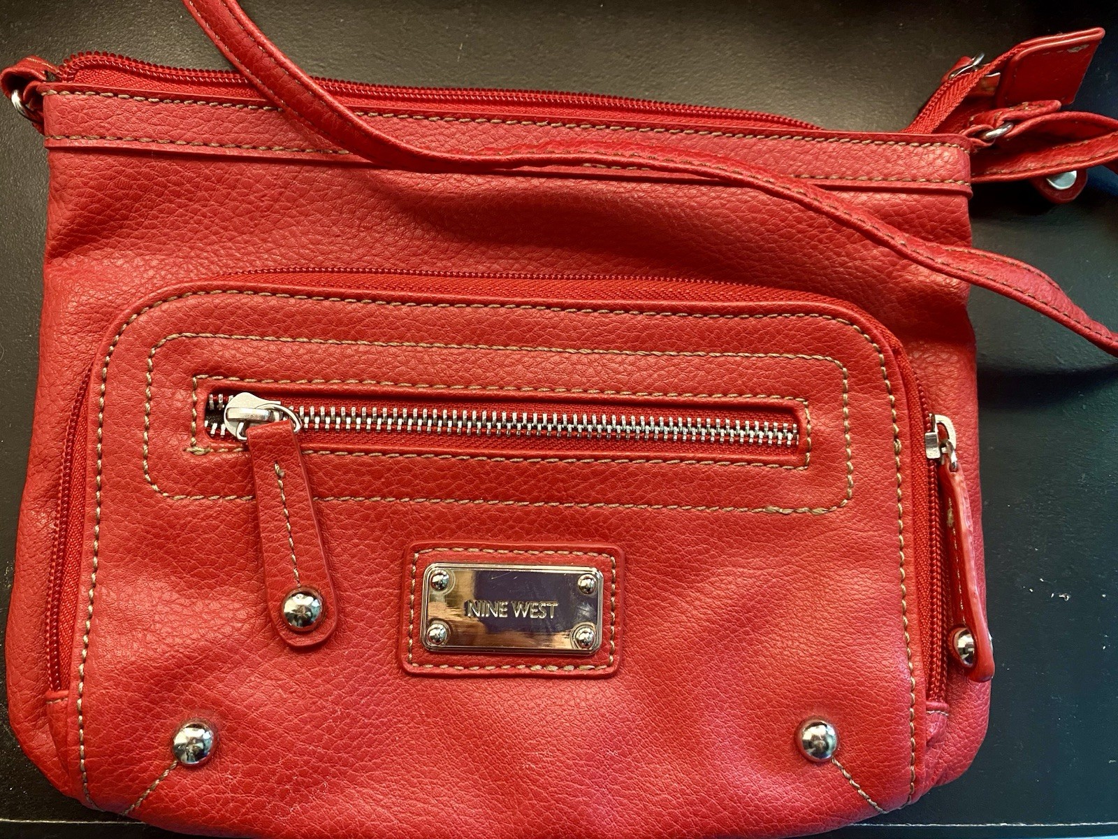 Bright Red Nine West over the shoulder purse