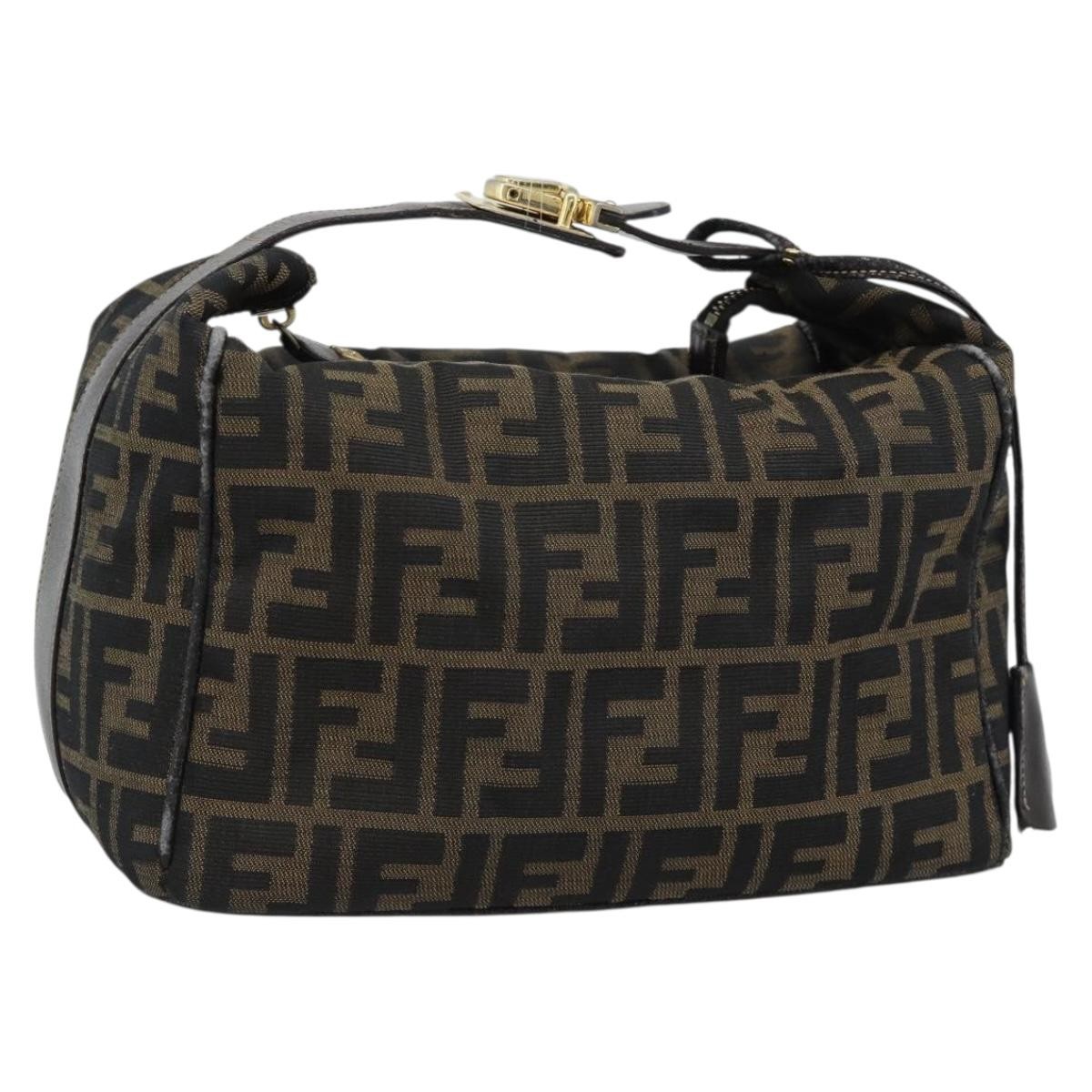 FENDI Zucca Canvas Hand Bag Black Brown Auth 188089