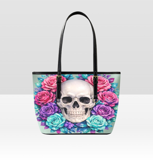 Custom Tote Hand Shoulder Bag 12 X 15 Happy Mothers Day Gothic Skull Flowers