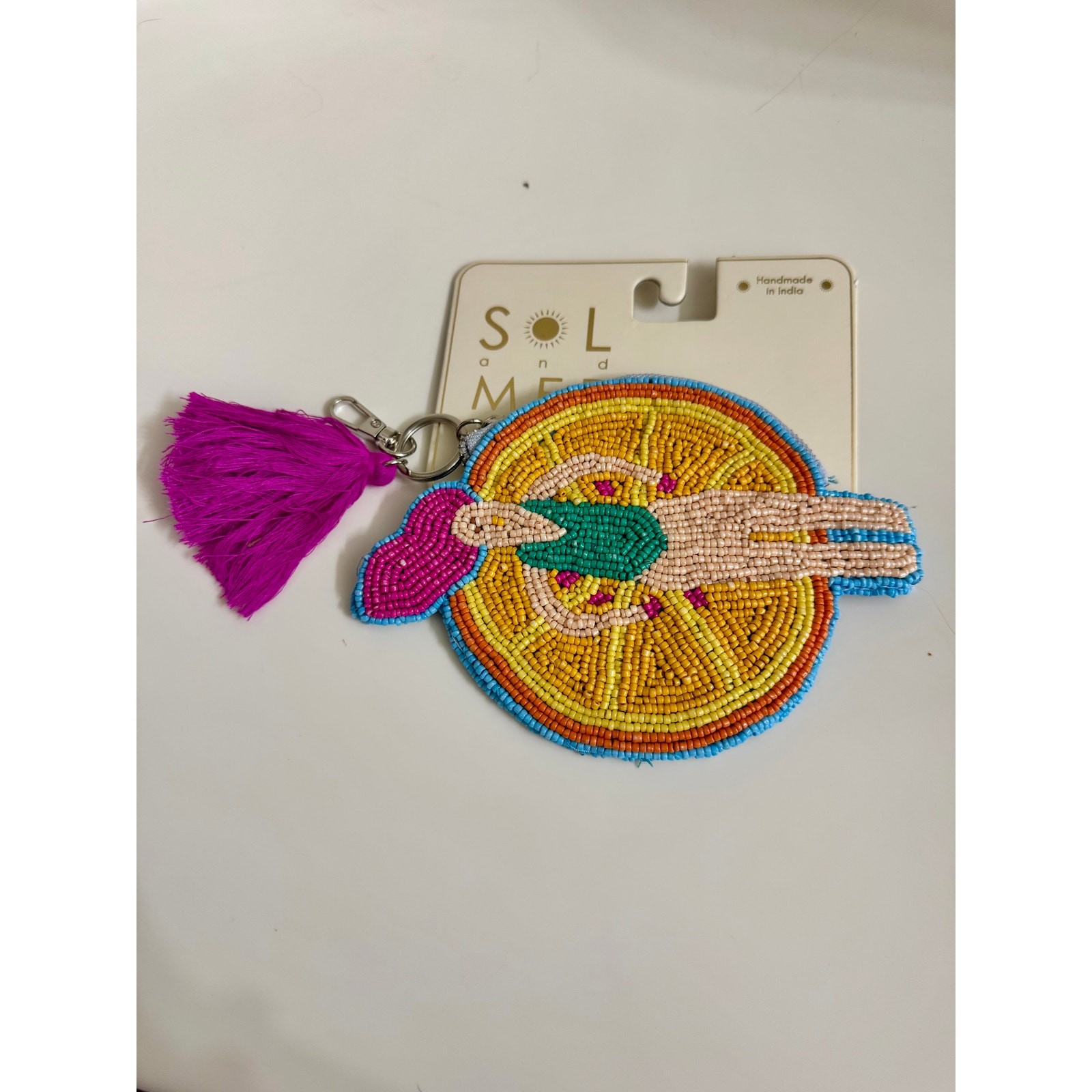 Sol & Mer Citrus Orange Slice Coin Purse Mini Zipper Pouch Tassel Bag Charm NWT