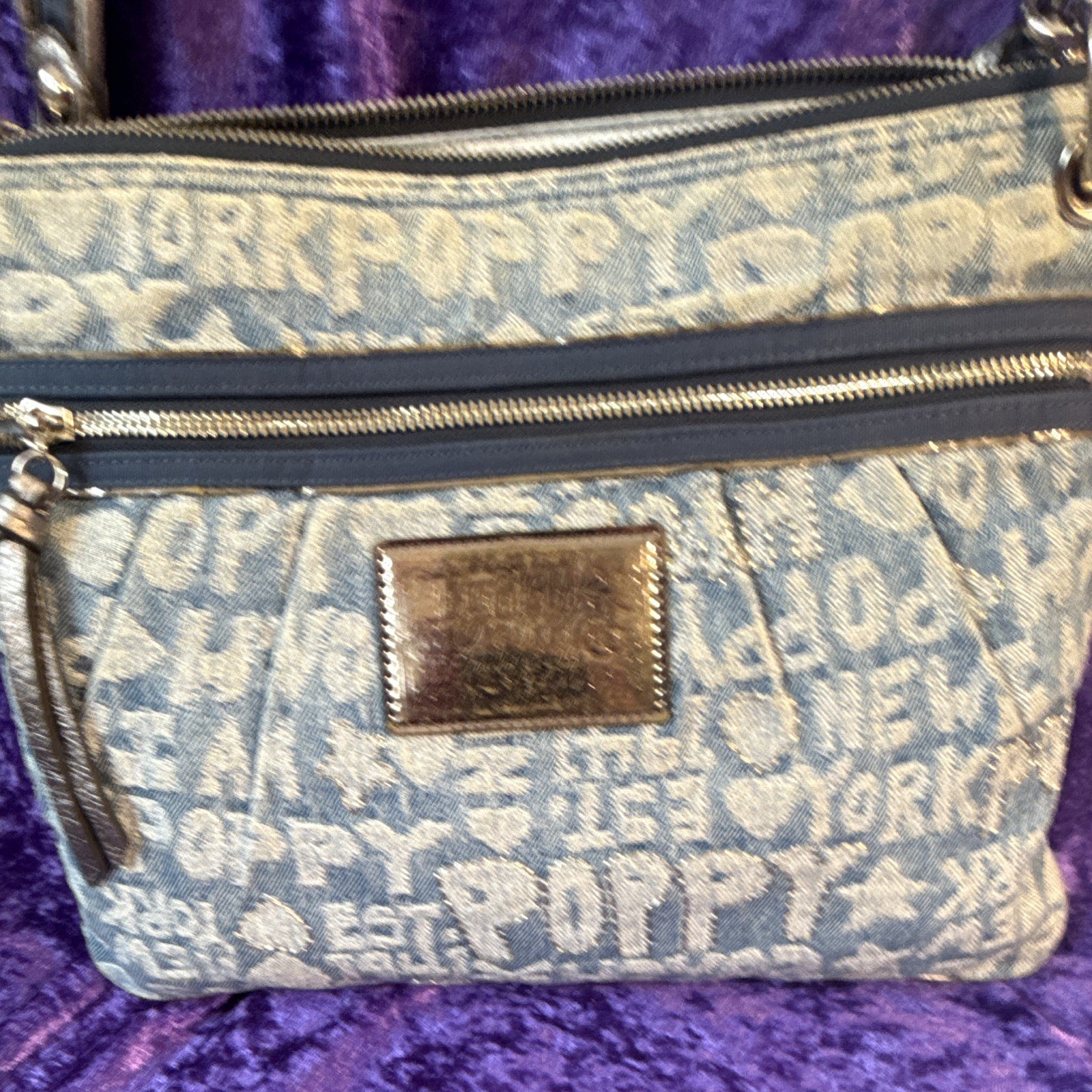 Coach Poppy Blue Logo Shoulder Bag Zip Closure Lined Detachable Strap Silver