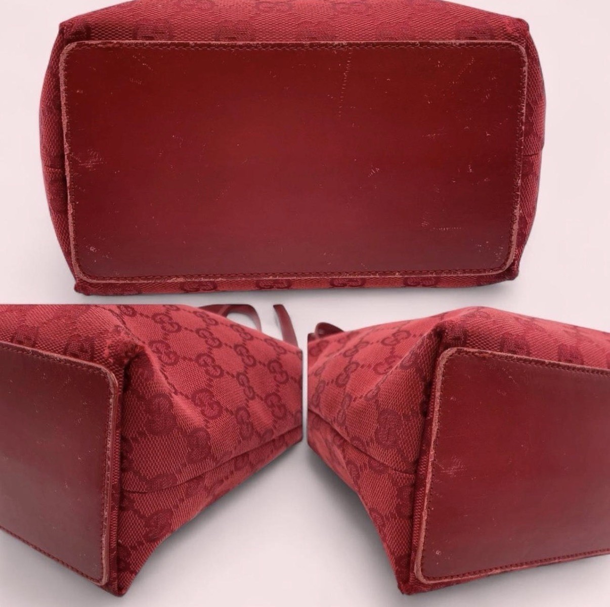 Gucci GG Print Red Canvas And Leather Tote Shoulder Bag