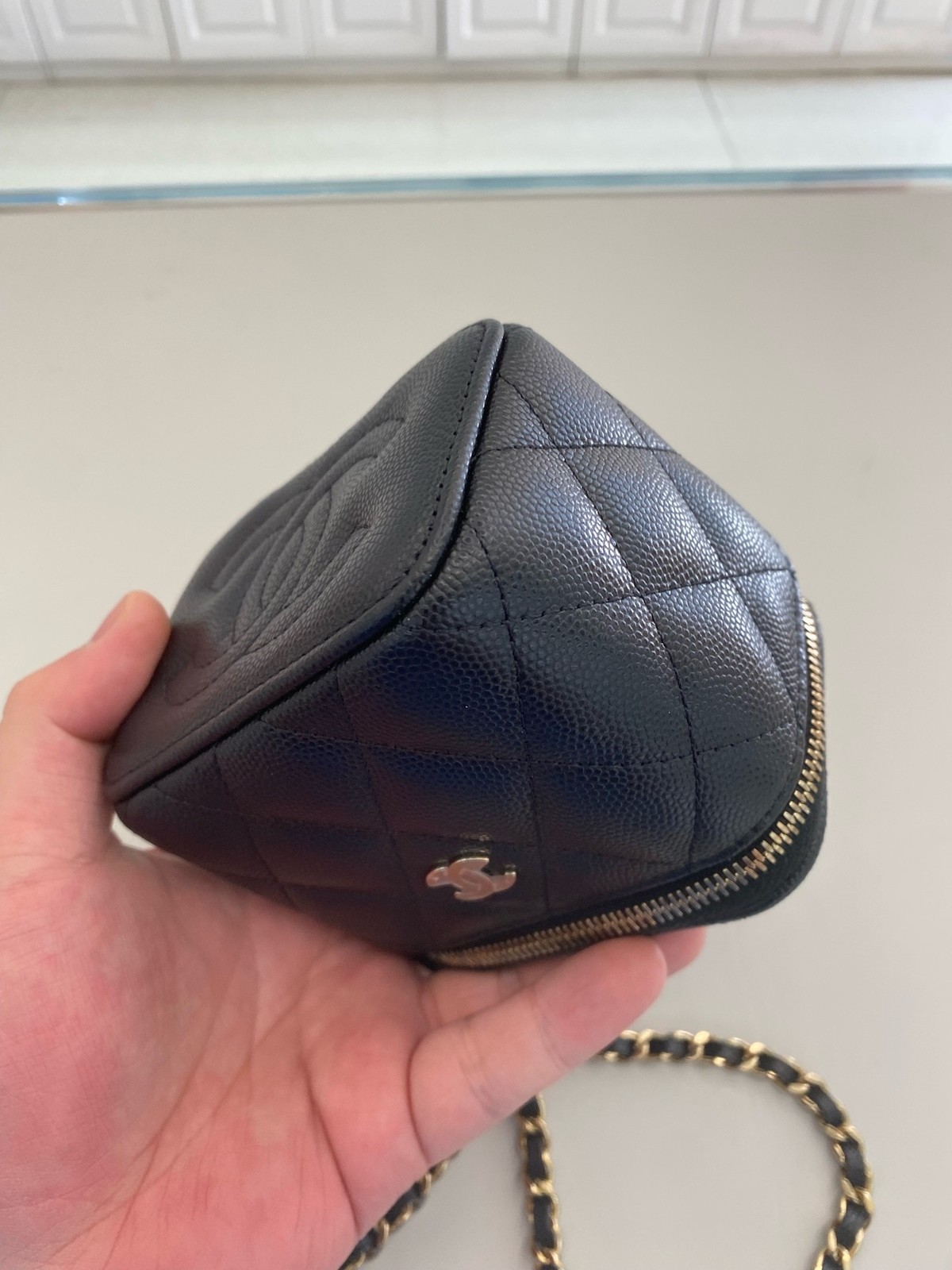 Chanel 23C Vanity Case w/mirror Black Caviar Leather Gold HW Chain [Duties Paid]