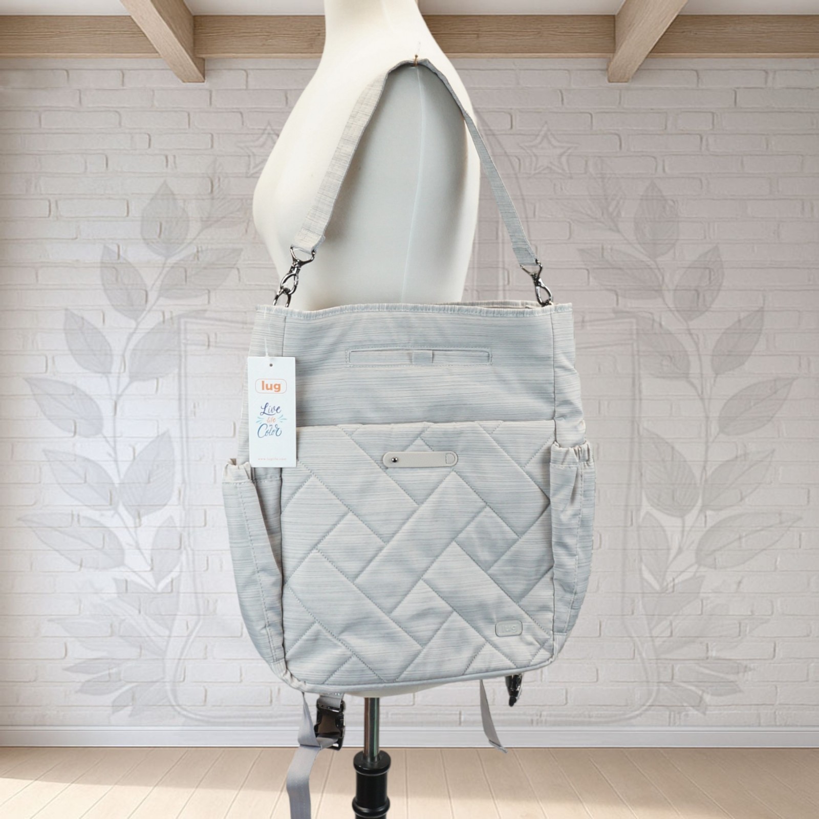 NEW ❤️ Lug Symphony Brushed Silver Convertible Tote Backpack
