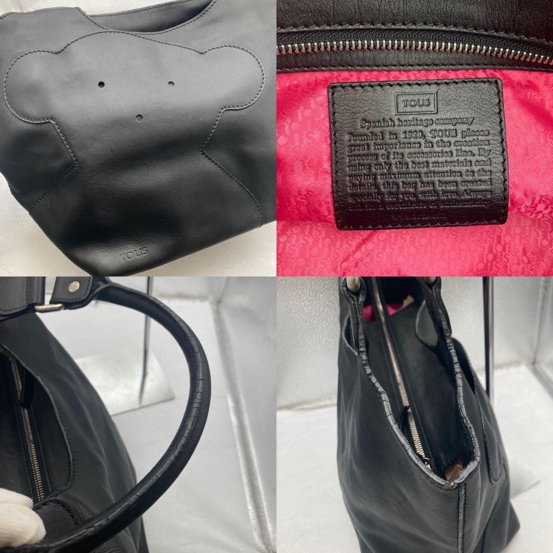 TOUS large logo tote bag all leather black Excellent condition Spacious interior