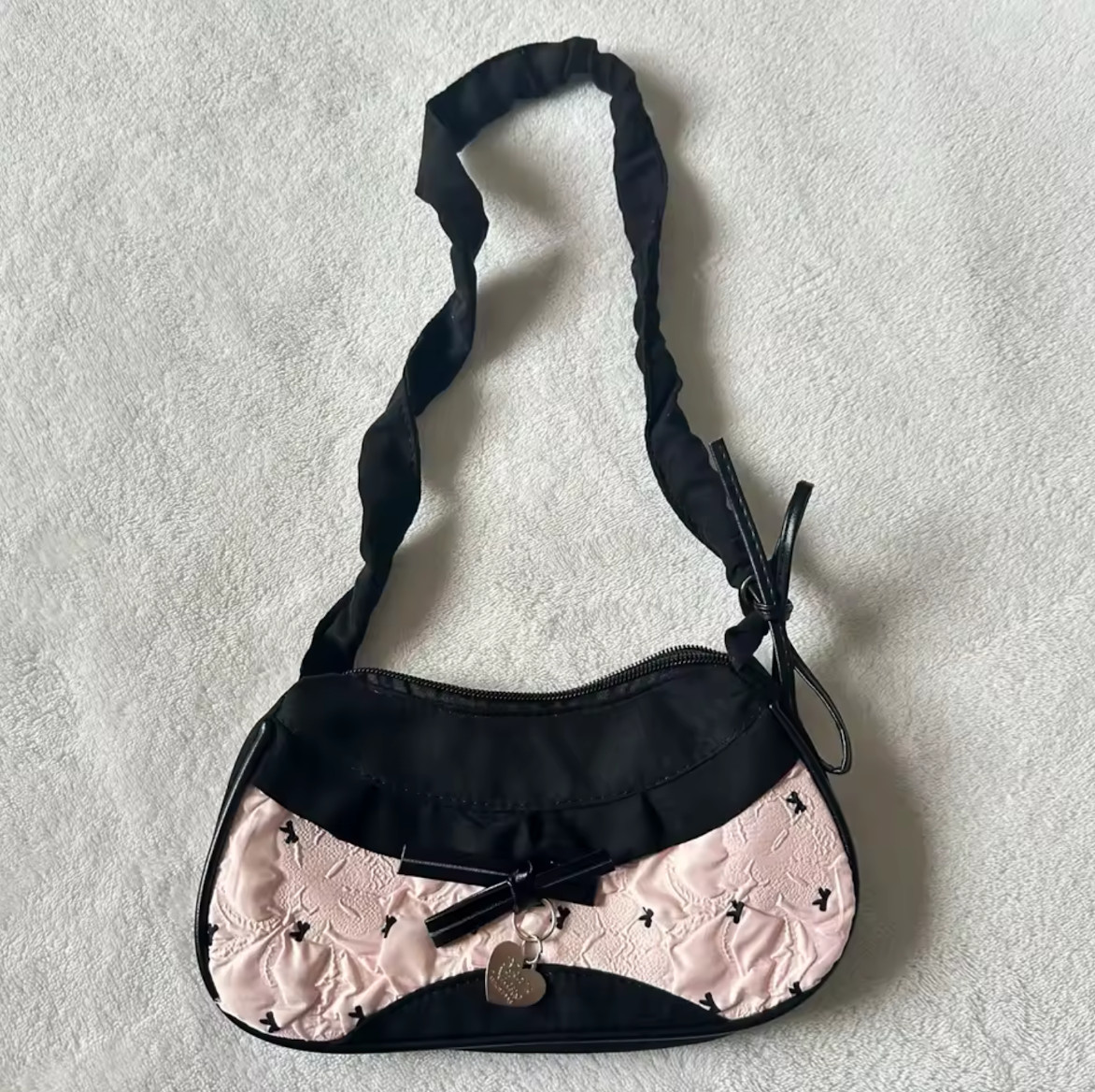 mini purse pink and black cute gyaru y2k preppy bow bag