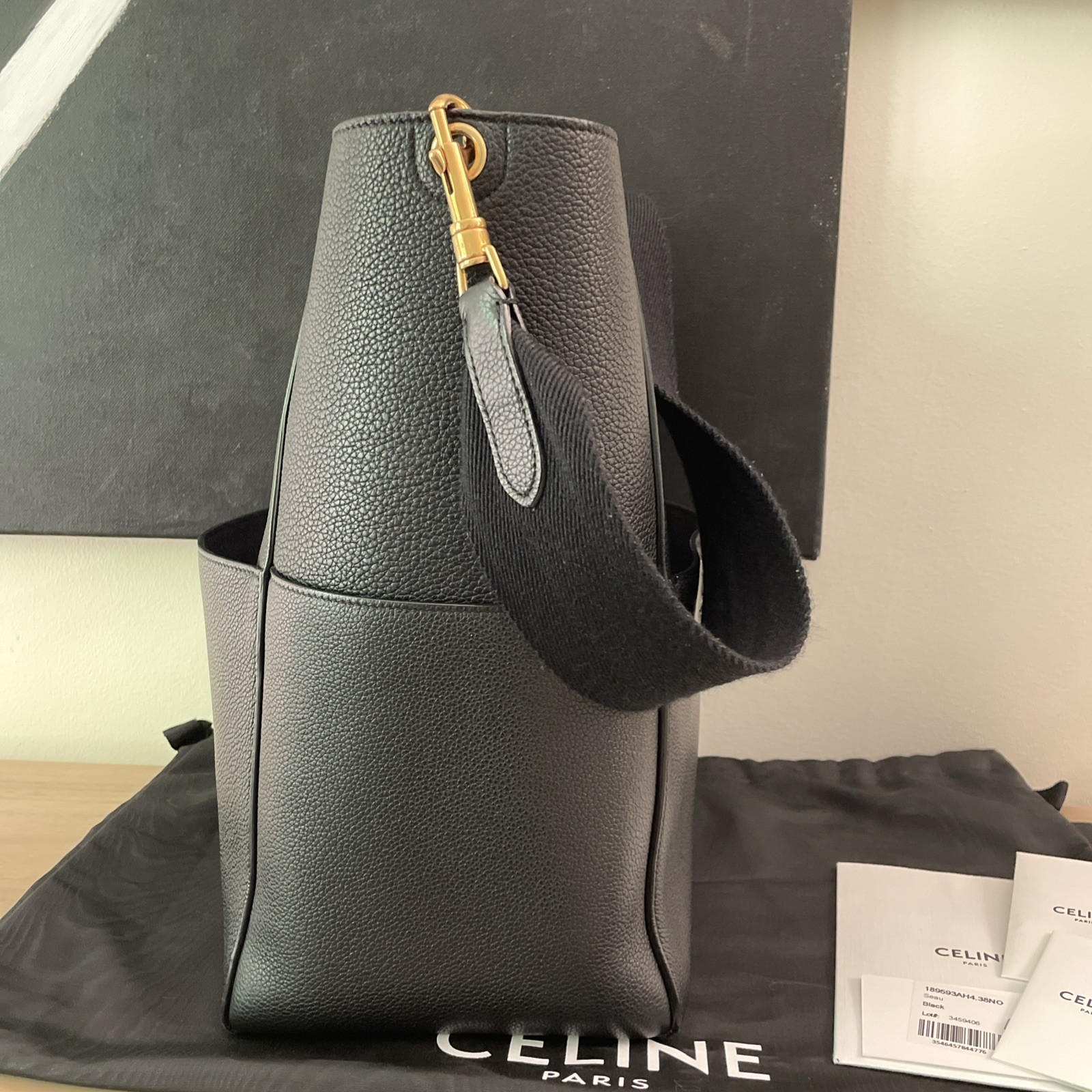 Celine Sangle Bucket Bag In Soft Grained Calfskin Black